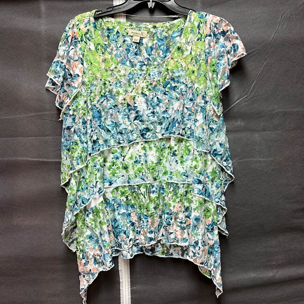 New Oneworld lace floral layered blouse size L